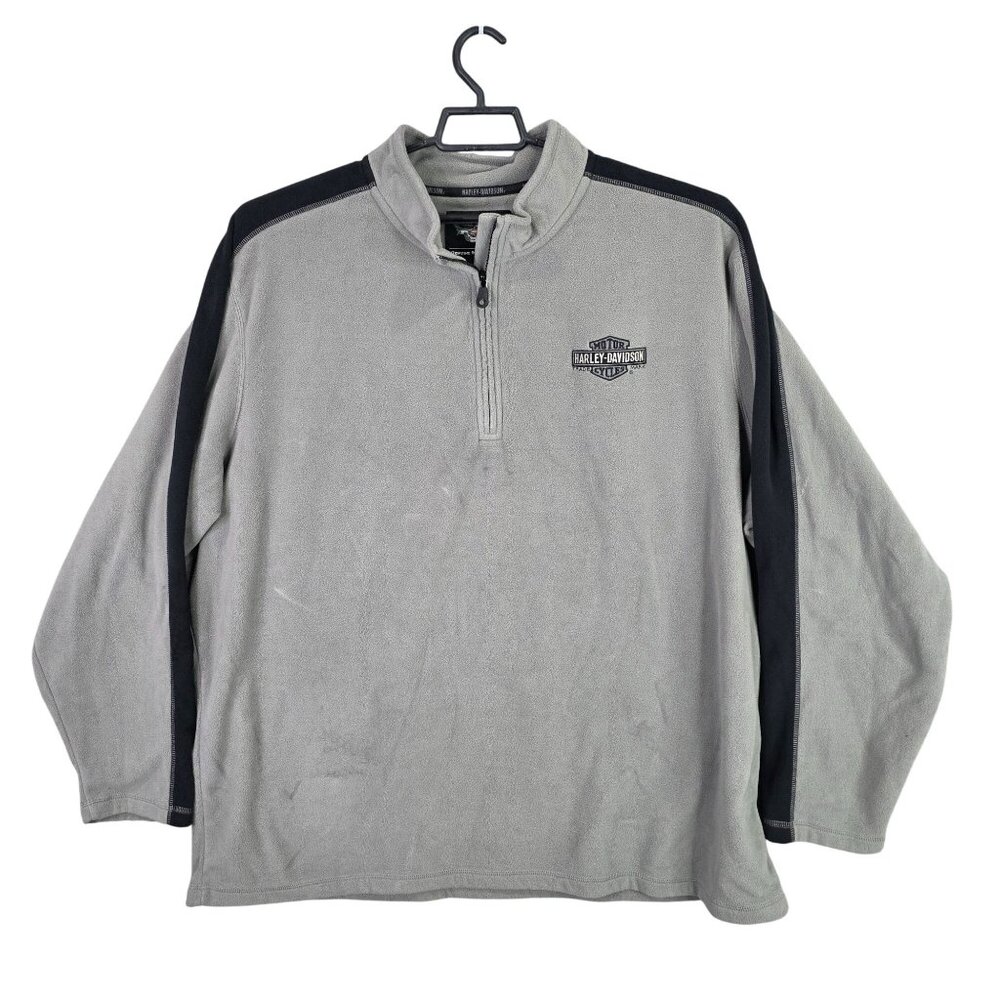Mens Harley-Davidson Gray Fleece Pullover 1/2 Zip Jacket W/ Black Stripes 3XL